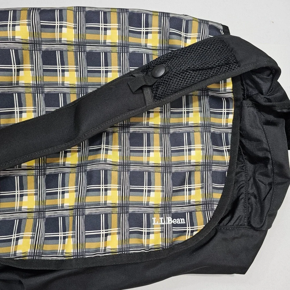 LL Bean Messenger Bag Large Yellow Plaid Crossbody Laptop Satchel Utility